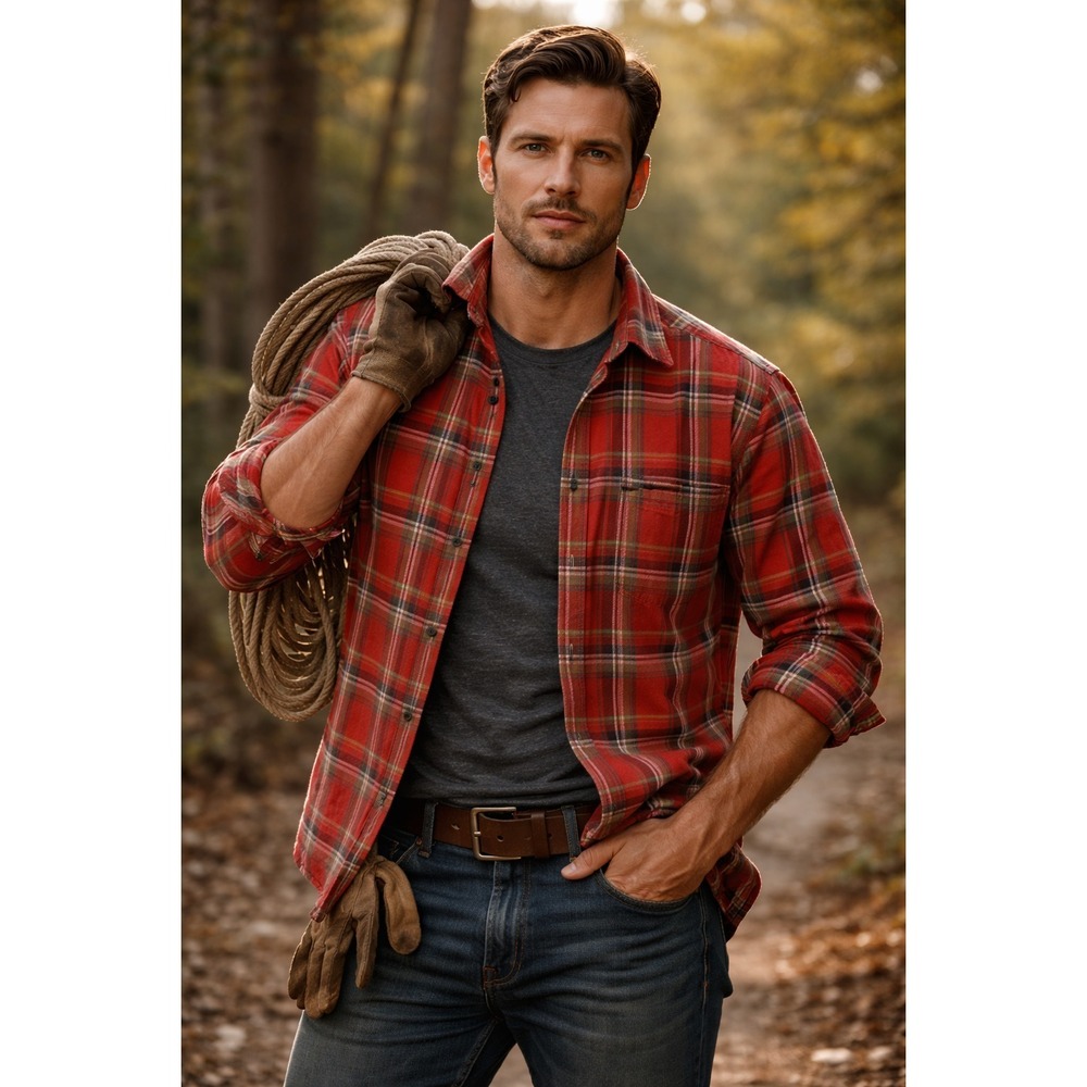 LL Bean Men's Flannel Large Red Green Plaid Shirt Jacket Fleece Lined hiking